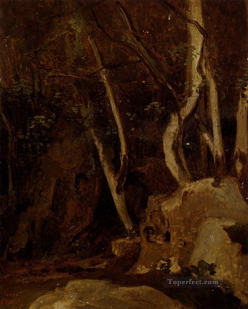 A Civita Castellana Rochers Boises plein air Romanticismo Jean Baptiste Camille Corot Pintura al óleo